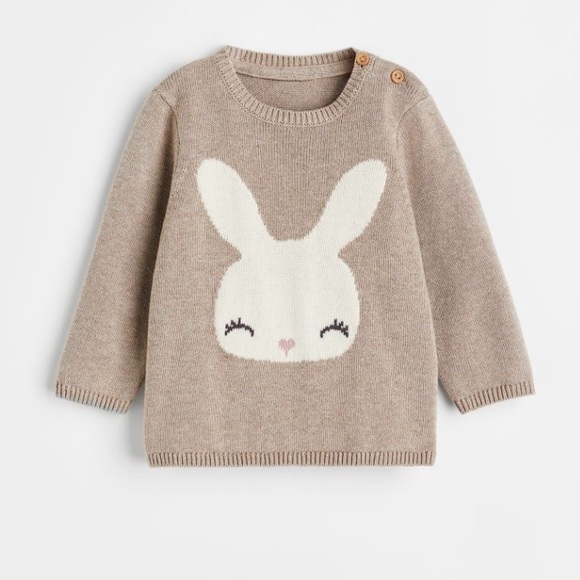 H&M 2T Long sleeve sweat top with bunny in soft knit cotton EUC - Picture 2 of 7